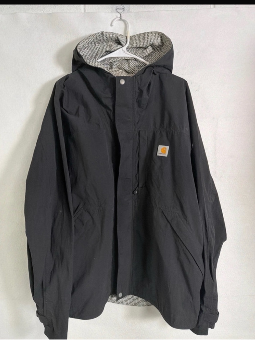 Carhartt Black Hooded Raincoat with Patterned Lining